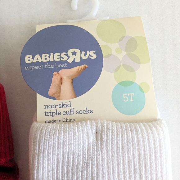 Babies R Us Toddler Non Skid Triple Cuff Socks Red White New - Picture 3 of 4